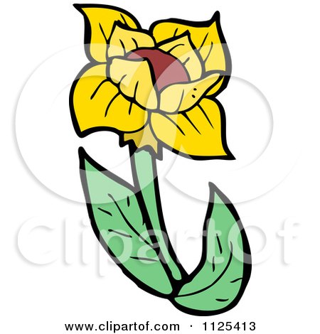 Cartoon Of A Yellow Flower With A Stem 1 - Royalty Free Vector Clipart by lineartestpilot