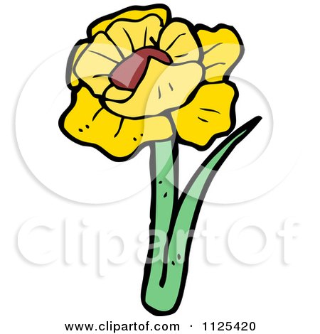 Cartoon Of A Yellow Flower With A Stem 2 - Royalty Free Vector Clipart by lineartestpilot