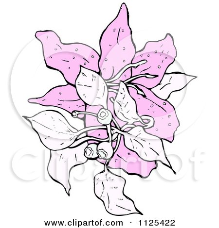 Cartoon Of A Pink Lily Plant With Berries - Royalty Free Vector Clipart by lineartestpilot