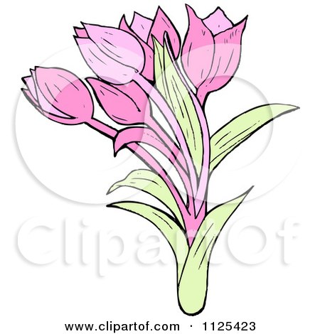 Cartoon Of Pink Flowers - Royalty Free Vector Clipart by lineartestpilot
