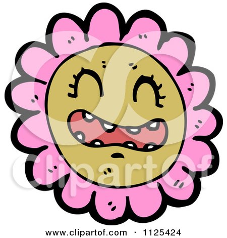 Cartoon Of A Pink Flower Character 1 - Royalty Free Vector Clipart by lineartestpilot