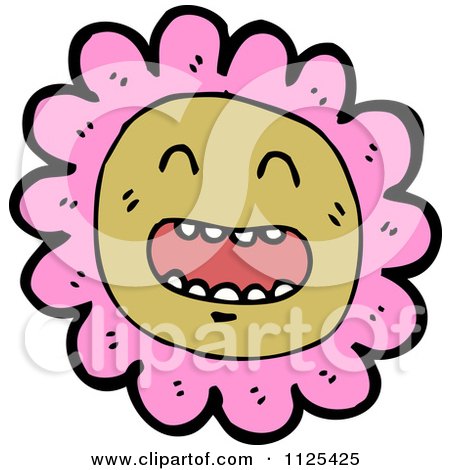 Cartoon Of A Pink Flower Character 2 - Royalty Free Vector Clipart by lineartestpilot