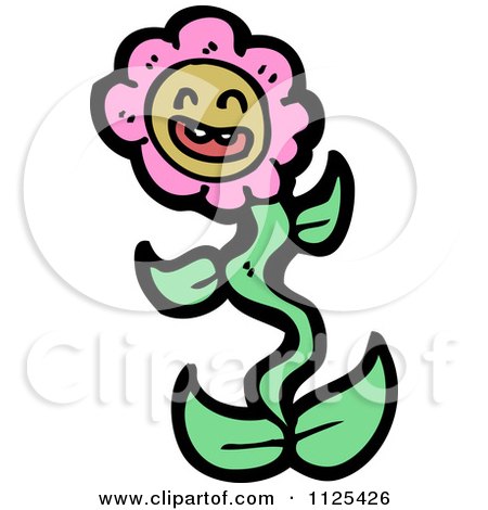 Cartoon Of A Pink Flower Character 8 - Royalty Free Vector Clipart by lineartestpilot