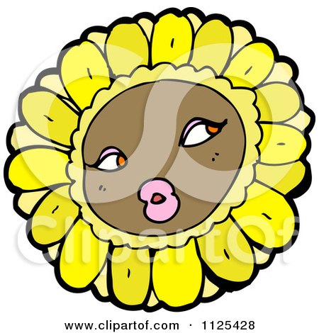 Cartoon Of A Sunflower Character 3 - Royalty Free Vector Clipart by lineartestpilot