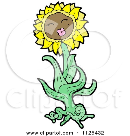 Cartoon Of A Sunflower Character 5 - Royalty Free Vector Clipart by lineartestpilot