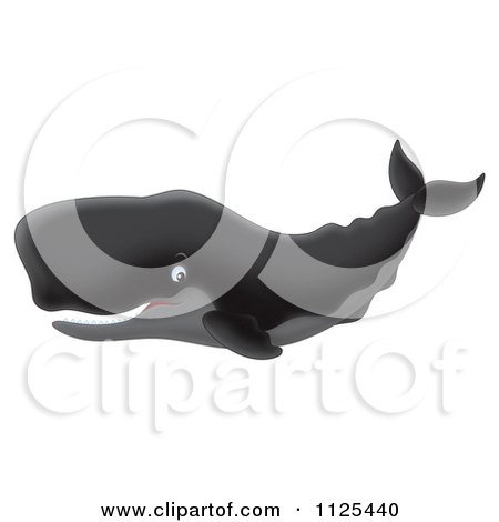 Cartoon Of A Happy Black Sperm Whale - Royalty Free Clipart by Alex Bannykh