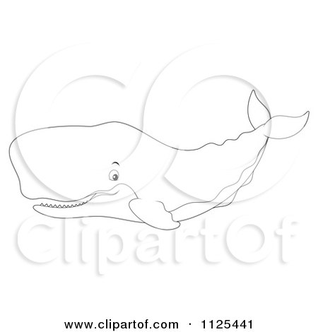 Cartoon Of A Happy Outlined Sperm Whale - Royalty Free Clipart by Alex Bannykh