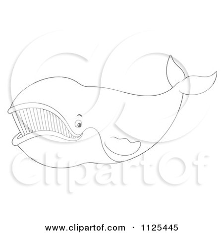 Cartoon Of An Outlined Happy Right Whale - Royalty Free Clipart by Alex Bannykh