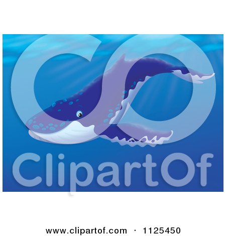 Cartoon Of A Happy Cute Humpback Whale Swimming - Royalty Free Clipart by Alex Bannykh