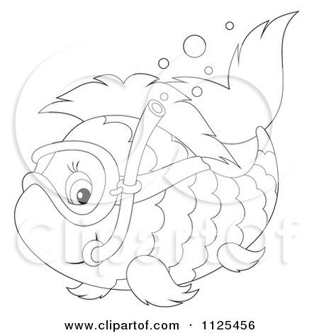 Cartoon Of An Outlined Happy Snorkeling Fish - Royalty Free Clipart by Alex Bannykh