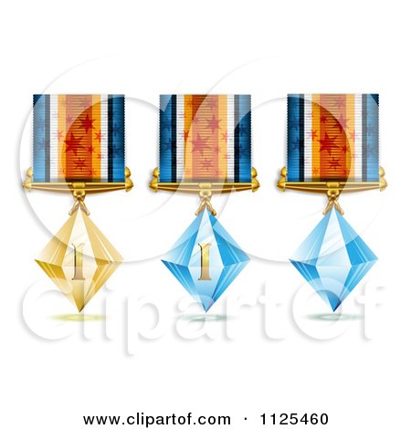 Clipart Of Roman Numeral Gold And Blue Crystal First Place Award Medals - Royalty Free Vector Illustration by merlinul