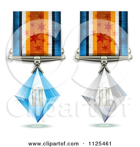 Clipart Of Roman Numeral Silver And Blue Crystal First Place Award Medals - Royalty Free Vector Illustration by merlinul