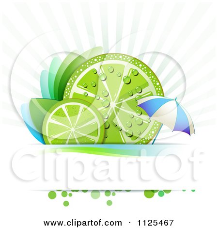 Clipart Of Lime Slices With Leaves Rays And An Umbrella - Royalty Free Vector Illustration by merlinul