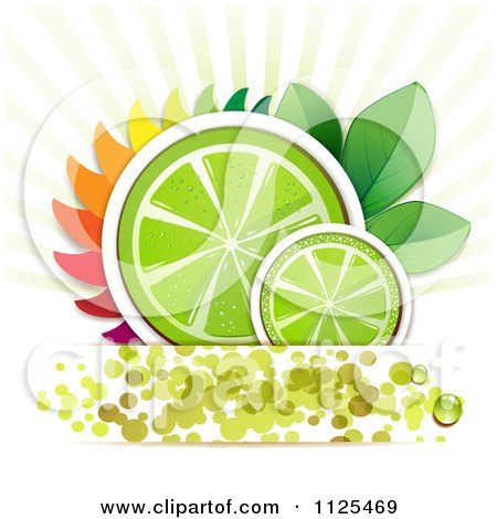 Clipart Of Lime Slices With Leaves Rays And dots - Royalty Free Vector Illustration by merlinul