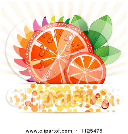Clipart Of Blood Orange Slices Rays And Copyspace On White - Royalty Free Vector Illustration by merlinul