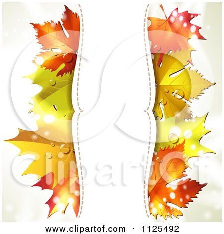 Clipart Of A Background With Autumn Maple Leaves Dew And Vertical Copyspace On White - Royalty Free Vector Illustration by merlinul