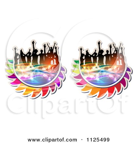 Clipart Of Silhouetted Dancers With Music Notes And Waves Icons - Royalty Free Vector Illustration by merlinul
