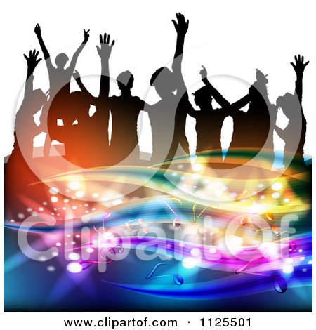 Clipart Of Silhouetted Dancers With Music Notes And Waves 2 - Royalty Free Vector Illustration by merlinul