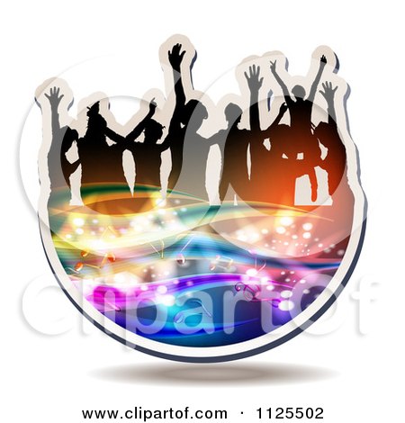 Clipart Of Silhouetted Dancers With Music Notes And Waves Icon 1 - Royalty Free Vector Illustration by merlinul
