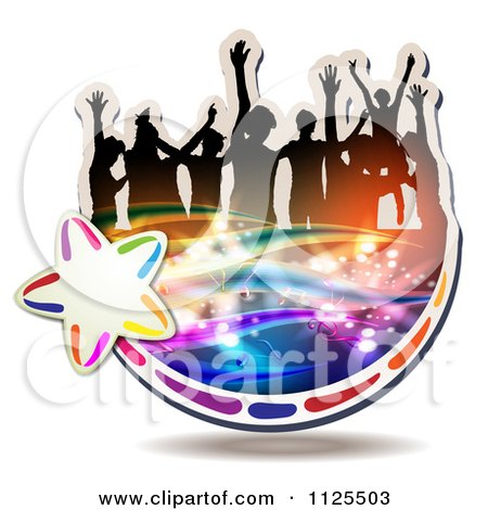 Clipart Of Silhouetted Dancers With Music Notes And Waves Icon 2 - Royalty Free Vector Illustration by merlinul