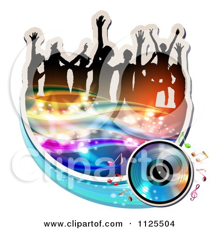 Clipart Of Silhouetted Dancers With Music Notes And Waves Icon 3 - Royalty Free Vector Illustration by merlinul