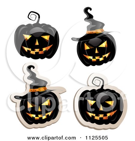 Clipart Of Black Halloween Jackolantern Pumpkins - Royalty Free Vector Illustration by merlinul