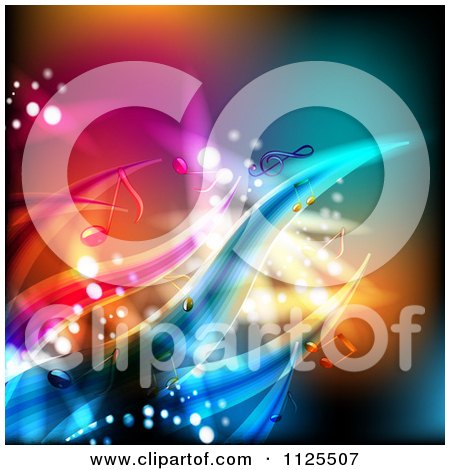 Clipart Of A Colorful Wave And Music Note Background 2 - Royalty Free Vector Illustration by merlinul