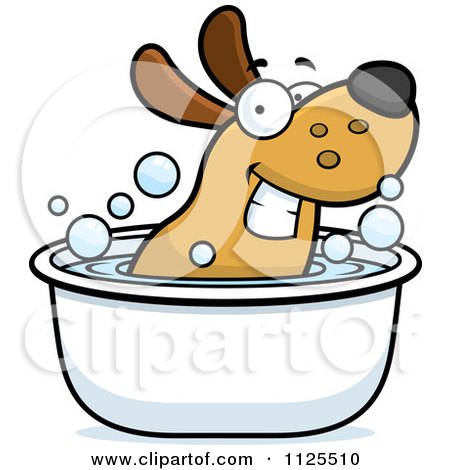 Cartoon Of A Happy Dog Soaking In A Tub - Royalty Free Vector Clipart by Cory Thoman