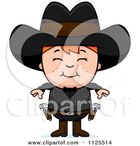 Cartoon Of A Happy Red Haired Gunslinger Boy - Royalty Free Vector Clipart by Cory Thoman