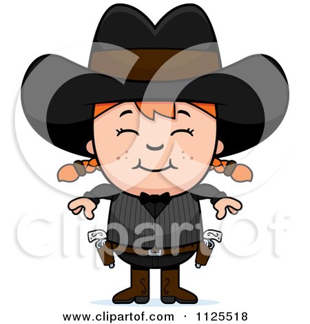 Cartoon Of A Happy Red Haired Gunslinger Girl - Royalty Free Vector Clipart by Cory Thoman