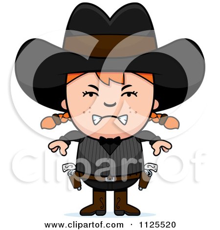 Cartoon Of An Angry Red Haired Gunslinger Girl - Royalty Free Vector Clipart by Cory Thoman