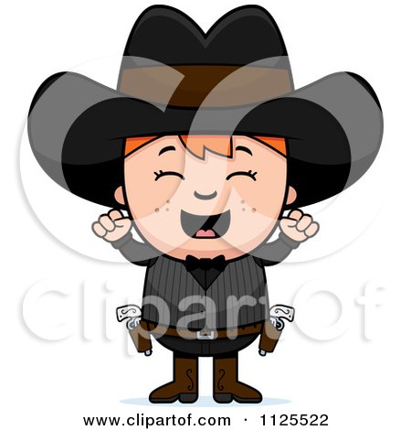 Cartoon Of A Happy Red Haired Gunslinger Boy Cheering - Royalty Free Vector Clipart by Cory Thoman