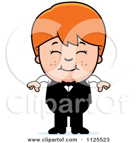 Cartoon Of A Happy Red Haired Waiter Boy - Royalty Free Vector Clipart by Cory Thoman