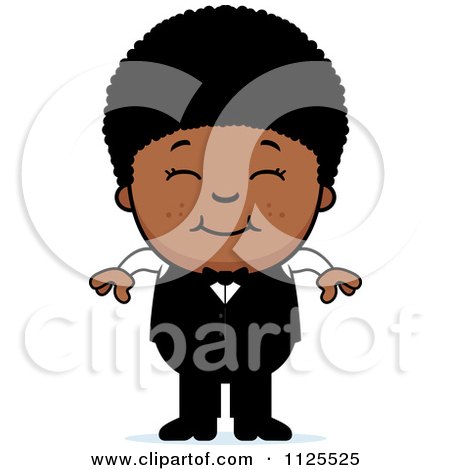 Cartoon Of A Happy Black Waiter Boy - Royalty Free Vector Clipart by Cory Thoman
