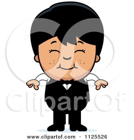 Cartoon Of A Happy Asian Waiter Boy - Royalty Free Vector Clipart by Cory Thoman