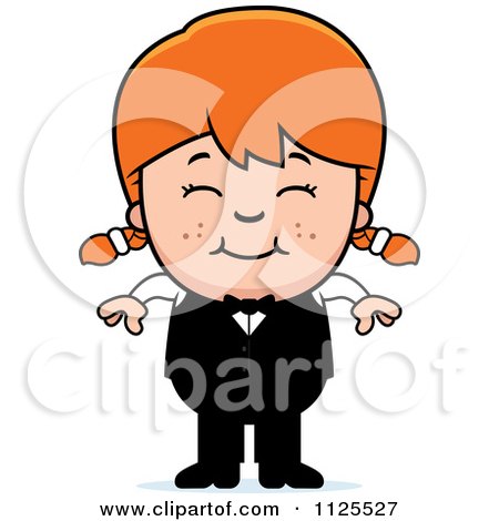 Cartoon Of A Happy Red Haired Waiter Girl - Royalty Free Vector Clipart by Cory Thoman