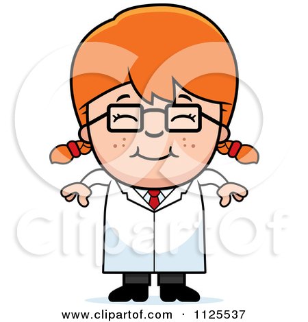 Cartoon Of A Happy Red Haired Scientist Girl - Royalty Free Vector Clipart by Cory Thoman