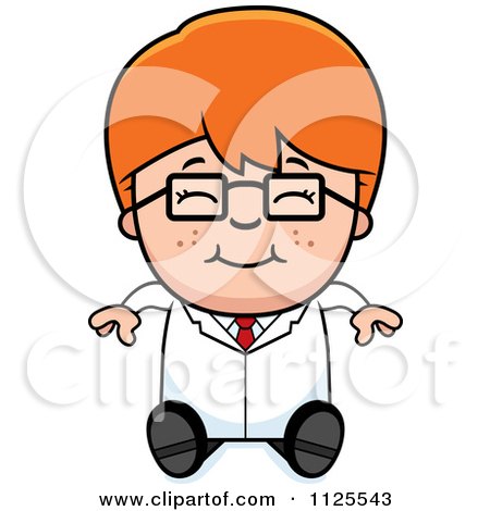 Cartoon Of A Happy Red Haired Scientist Boy Sitting - Royalty Free Vector Clipart by Cory Thoman