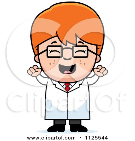 Cartoon Of A Happy Red Haired Scientist Boy Cheering - Royalty Free Vector Clipart by Cory Thoman
