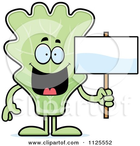 Cartoon Of A Lettuce Mascot Holding A Sign - Royalty Free Vector Clipart by Cory Thoman