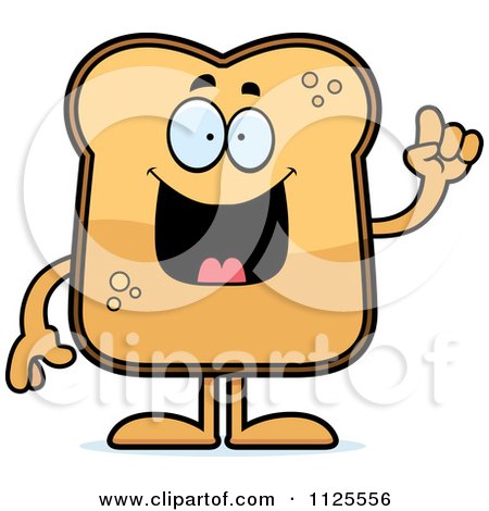 Cartoon Of A Toast Mascot With An Idea - Royalty Free Vector Clipart by Cory Thoman