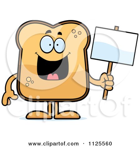 Cartoon Of A Toast Mascot Holding A Sign - Royalty Free Vector Clipart by Cory Thoman