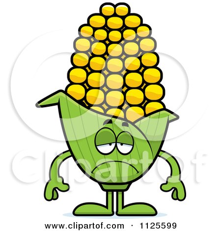 Cartoon Of A Depressed Corn Mascot - Royalty Free Vector Clipart by Cory Thoman