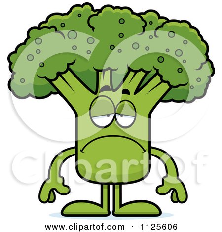 Cartoon Of A Depressed Broccoli Mascot - Royalty Free Vector Clipart by Cory Thoman