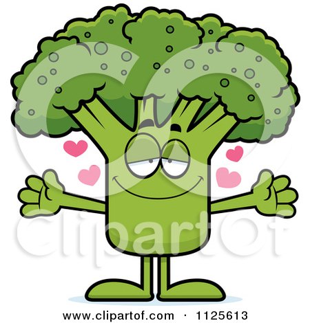 Cartoon Of A Loving Broccoli Mascot With Open Arms - Royalty Free Vector Clipart by Cory Thoman