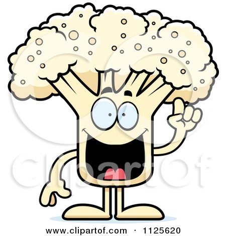 Cartoon Of A Cauliflower Mascot With An Idea - Royalty Free Vector Clipart by Cory Thoman