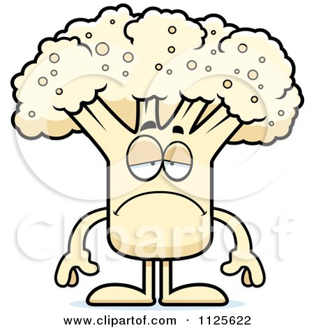Cartoon Of A Depressed Cauliflower Mascot - Royalty Free Vector Clipart by Cory Thoman