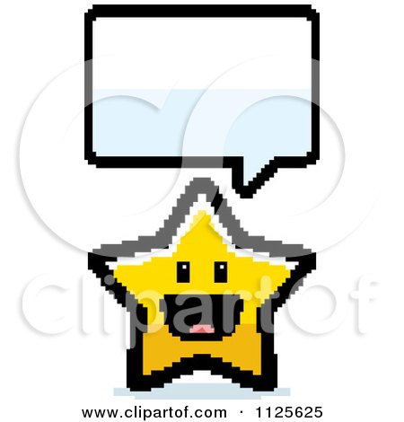 Cartoon Of A Happy 8bit Pixelated Talking Star - Royalty Free Vector Clipart by Cory Thoman
