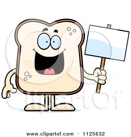 Cartoon Of A Bread Character Holding A Sign - Royalty Free Vector Clipart by Cory Thoman