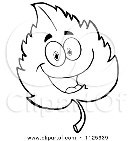 Cartoon Of A Happy Outlined Leaf Character - Royalty Free Vector Clipart by Hit Toon